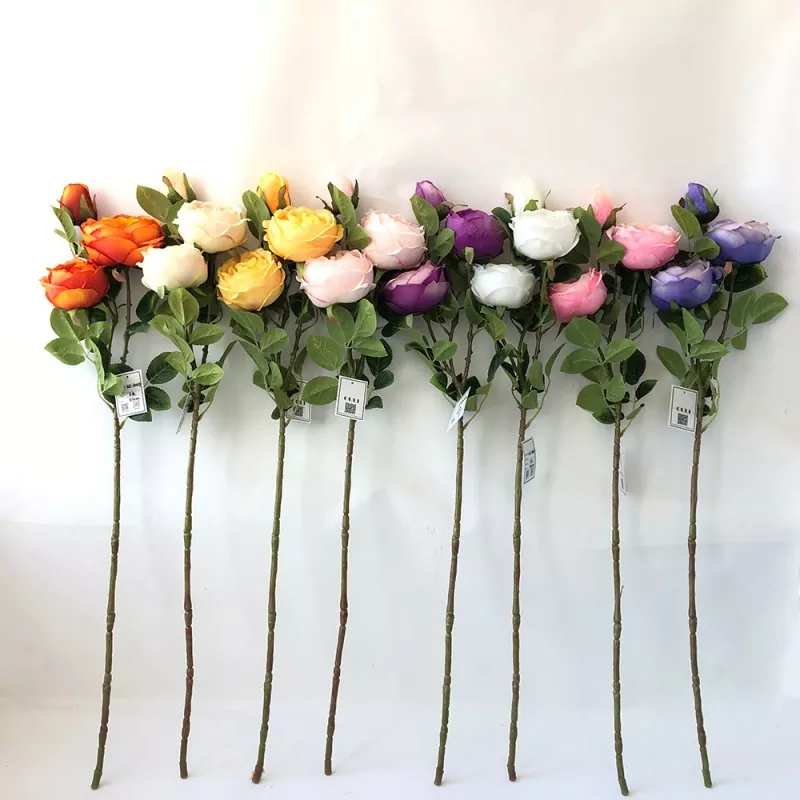 3 têtes Fleur de pivoine en soie
